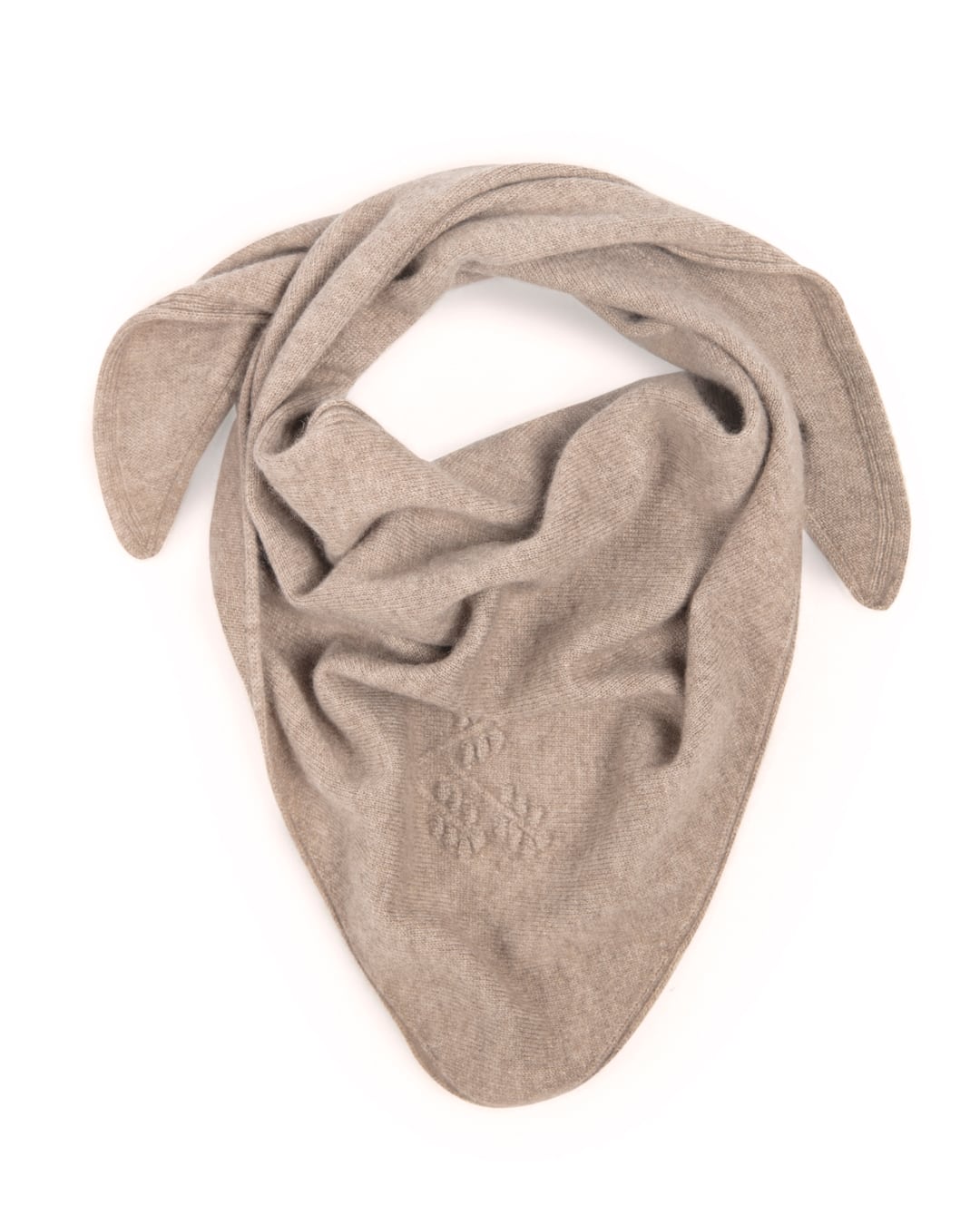 Foldet lille trekantet cashmere tørklæde i mørk gråbeige.