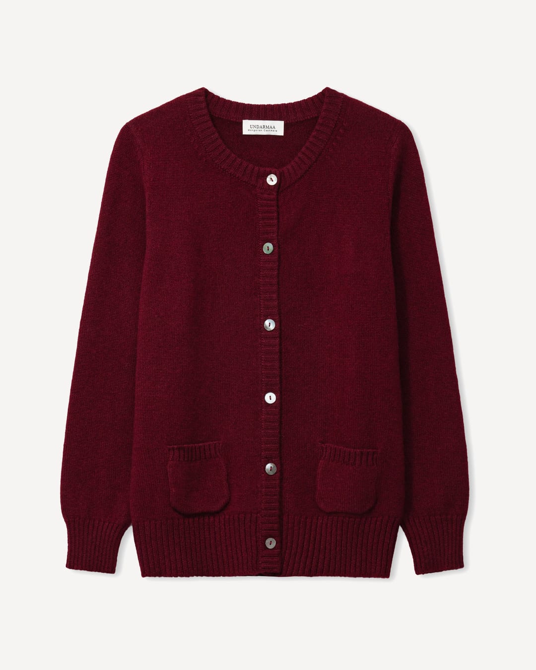 Chimeg cardigan i cashmere, farve Bordeaux, fotograferet liggende