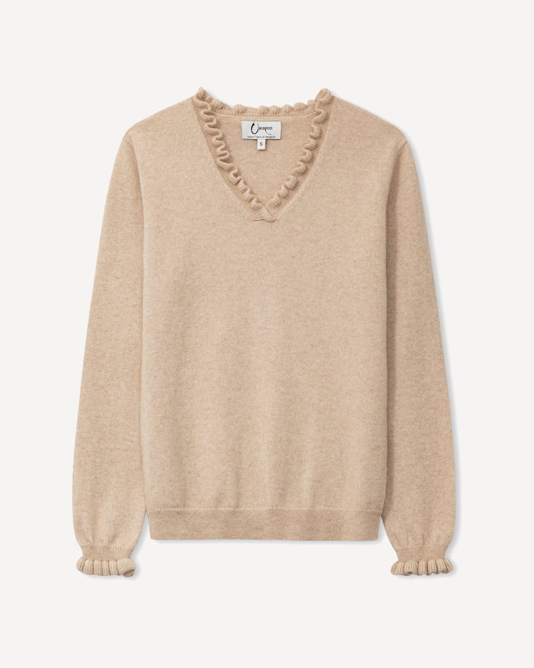 Oyu bluse i cashmere, farve Natural sand, fotograferet liggende