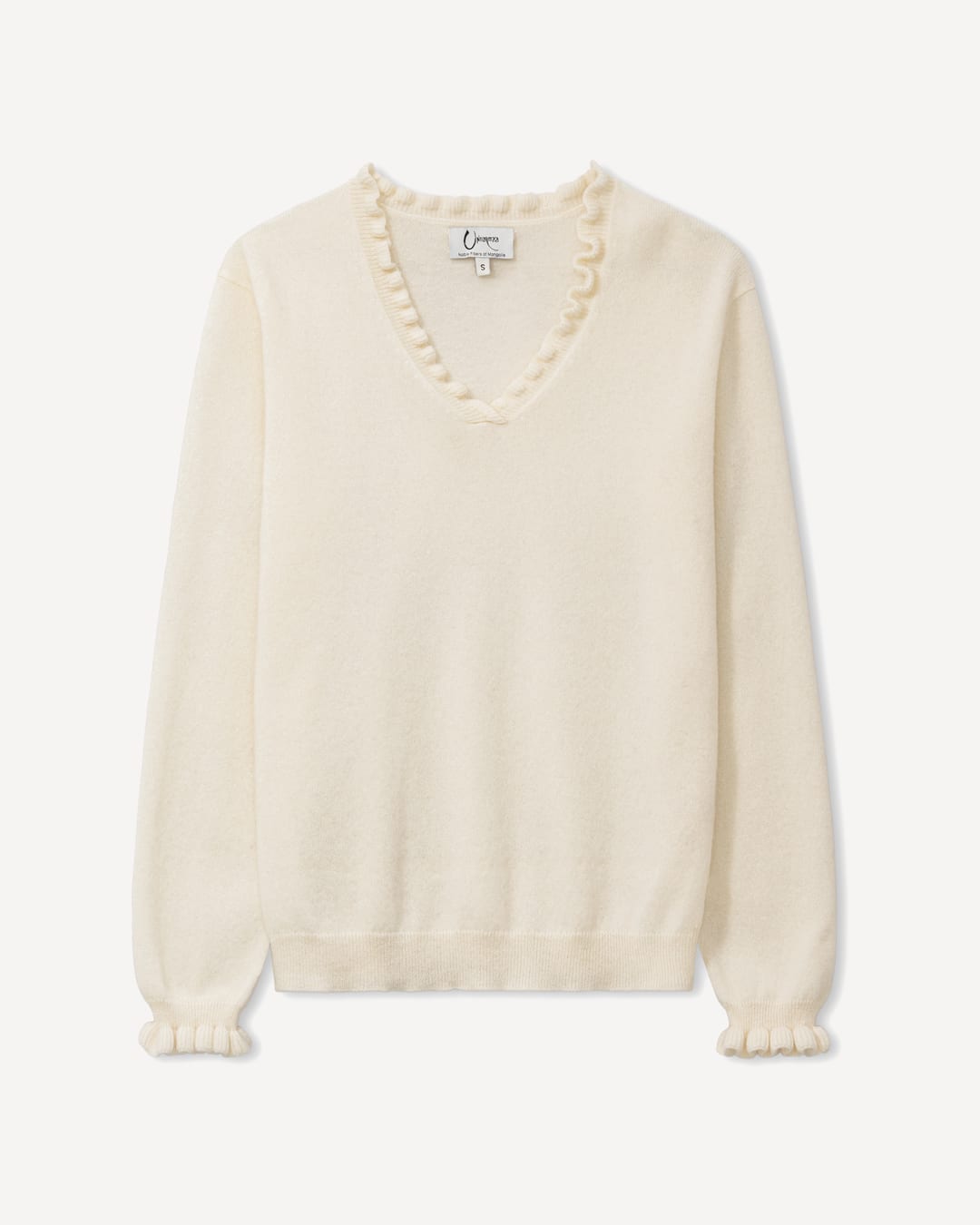 Oyu bluse i cashmere, farve Natural white, fotograferet liggende